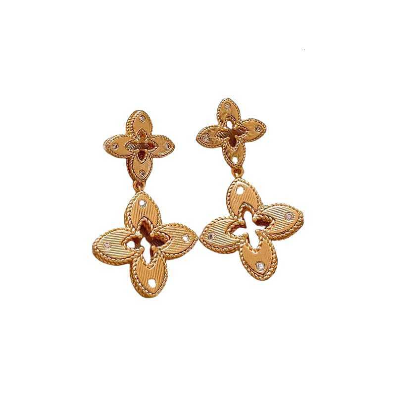 Luxury Brand Designer Jewelry Gold Four-Leaf Flower Earrings For Women, 2025 New Popular Model, High-End Light Luxury Earrings, Exquisite And Elegant 
