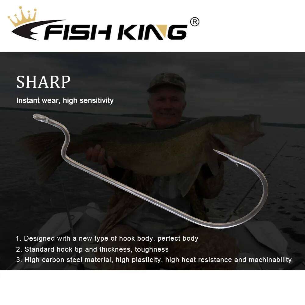FISH KING Barbed Carp Fishing Hook Carbon Steel Crank Offset Fishhook for Soft Worm Lure Bass 6Pcs/Pack 3/0 #-3 # S260305