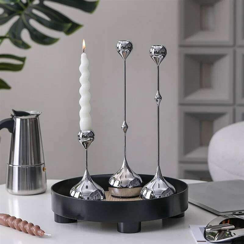 ABUI-Candle Holder Silver Metal Candlestick Romantic Art Table Decoration For Home Dining,Wedding Photography Props XJ260305
