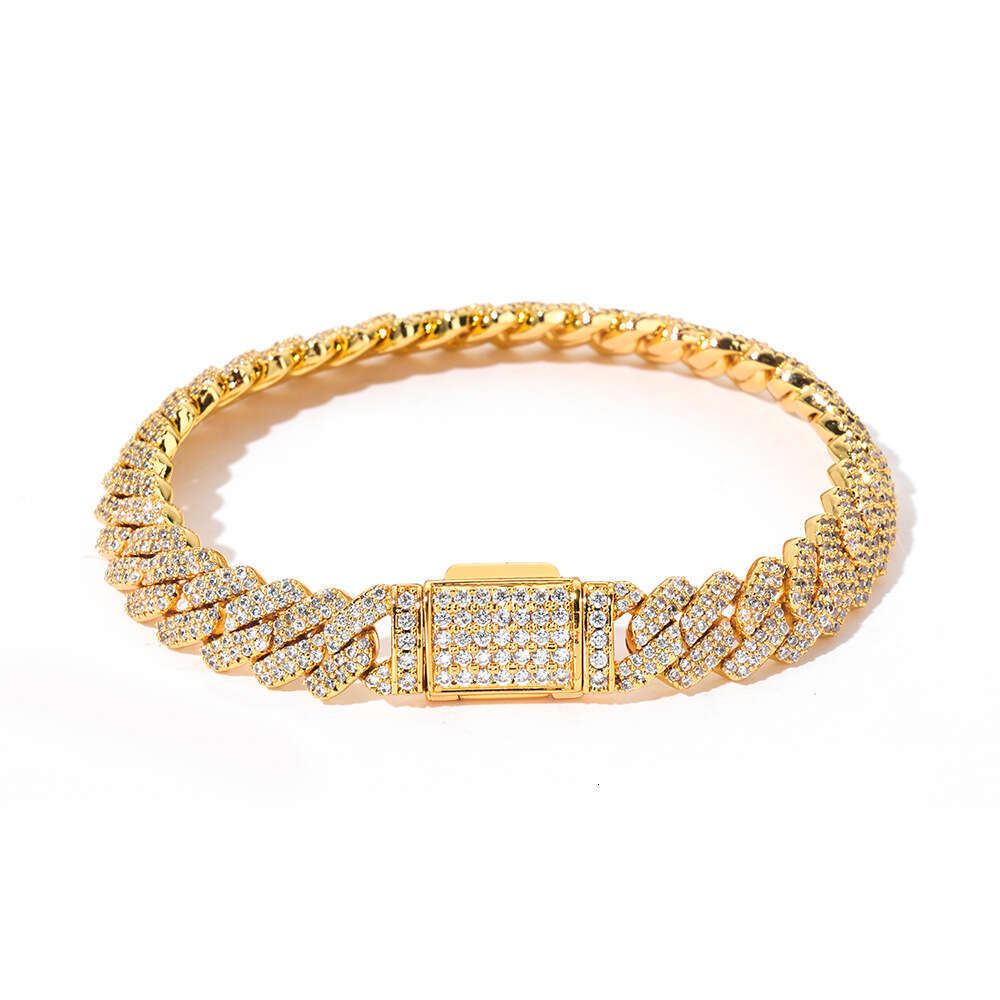 European and American Hip-Hop Cross-Border 8mm Double Row Diamond Cuban Chain Trendy Versatile Rhombus Bracelet for Men High-Quality Jewelry