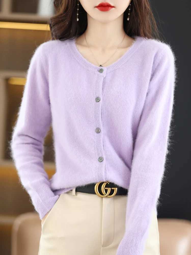 LHZSYY Women Cardigan Super Warm Pure Mink Cashmere Sweaters O-neck Loose Female Sweater Ladies Solid Color Knit Cardigans M260306