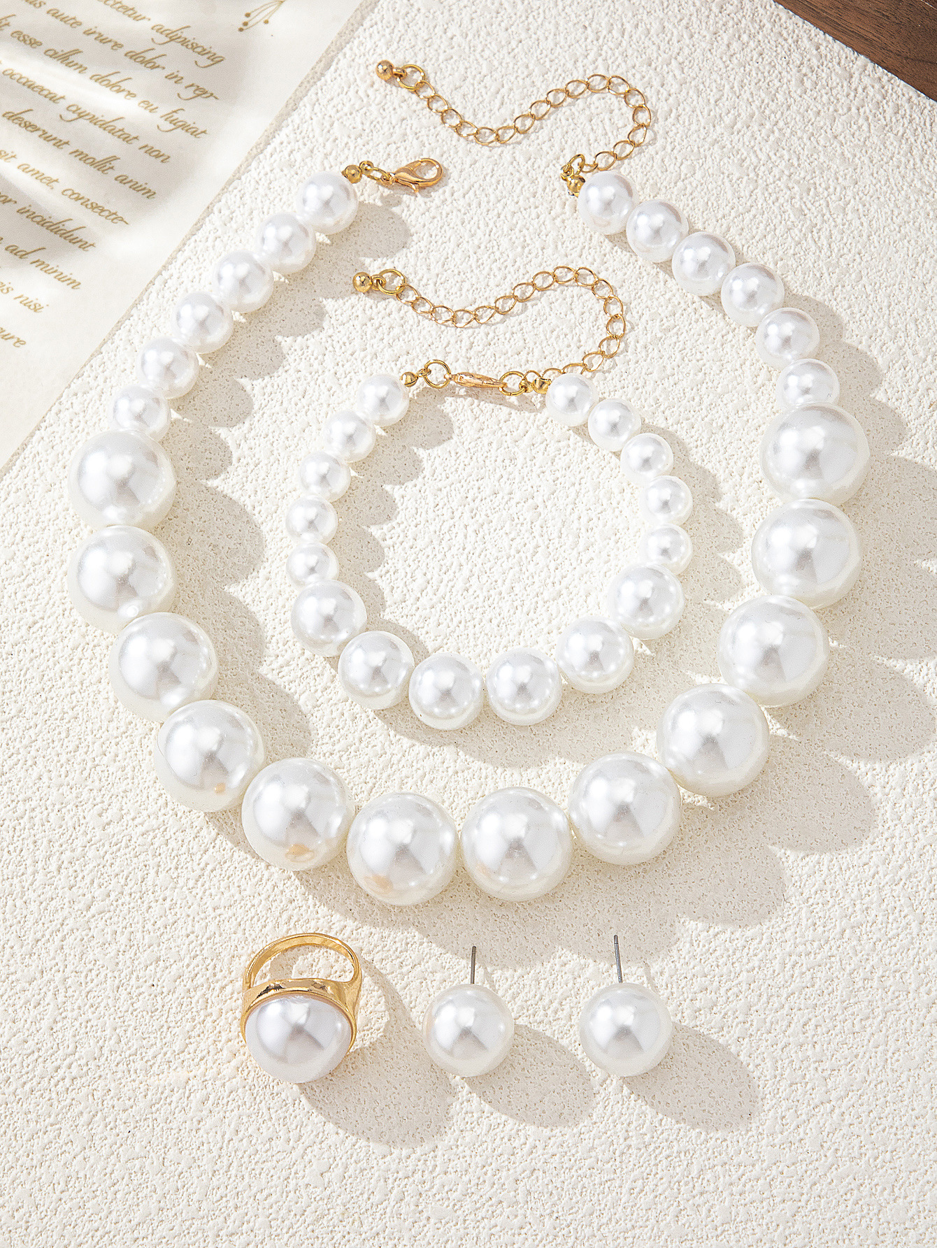 Fashion Elegant Beaded Necklace, Bracelet, Earrings, Ring, Simple And High-End Women's Accessory Set