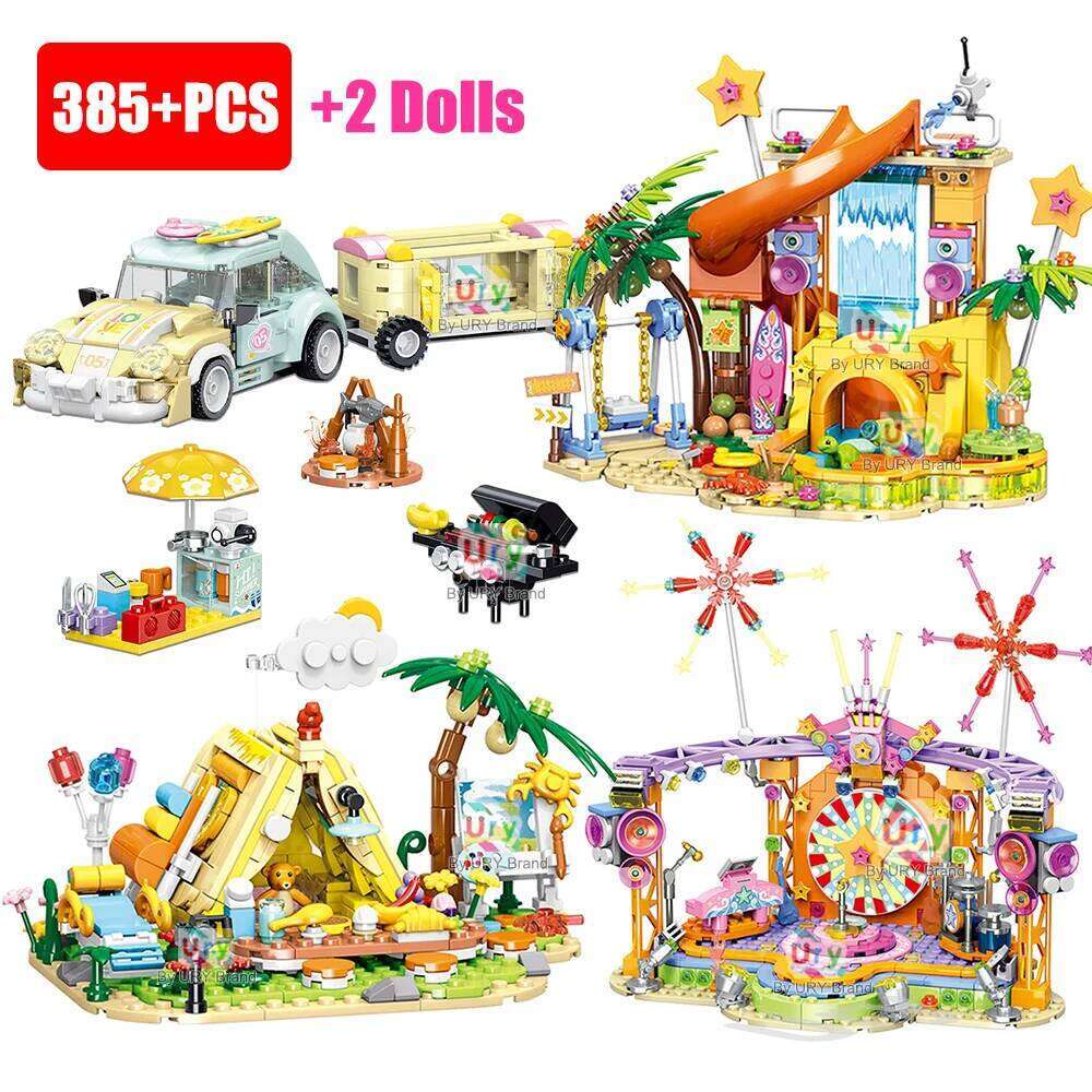 Friends Summer Amusement Park Beach Camp Holiday Seaside Barbecue Slide MOC Camper Building Blocks Set Figures Toy for Girl Gift Z260305
