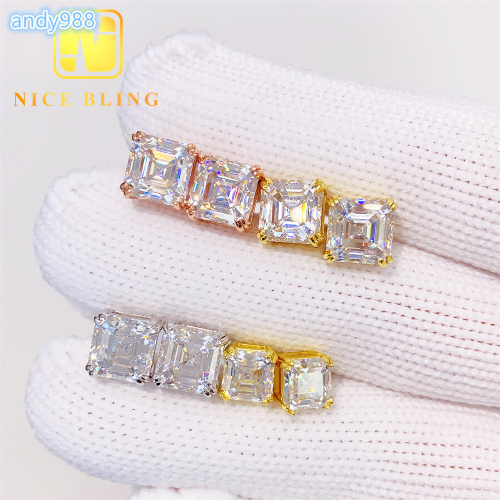 925 Sterling Silver Luxury VVS GRA Gertificate Asscher Cut Men Women Custom Fine Jewelry Moissanite Stud Earrings