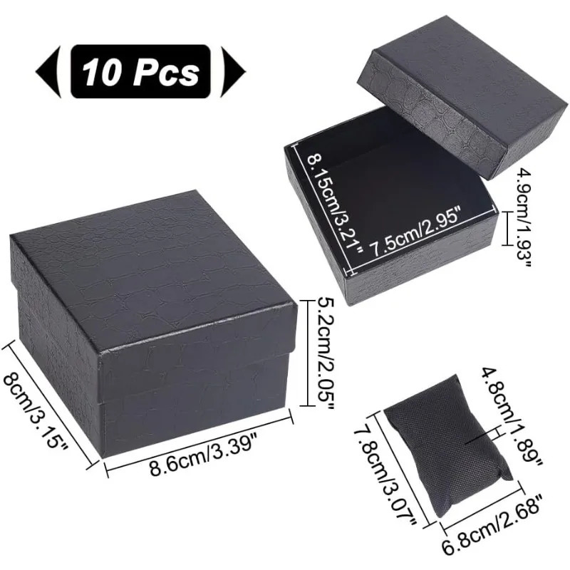10 Pcs Paper Gift Boxes 3321209 Inch Square Watch Box Kraft Jewelry Gift Box with Pillow Cardboard Bracelet Storage Box 260304