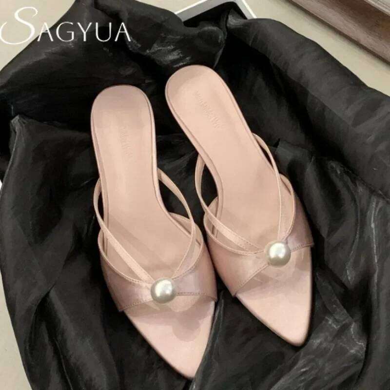 High Heels Slippers Women Bead Pointed Sandals Shoes Summer 2025 Trend Sexy Open Toe Woman Brand Designer Sandalias Pumps