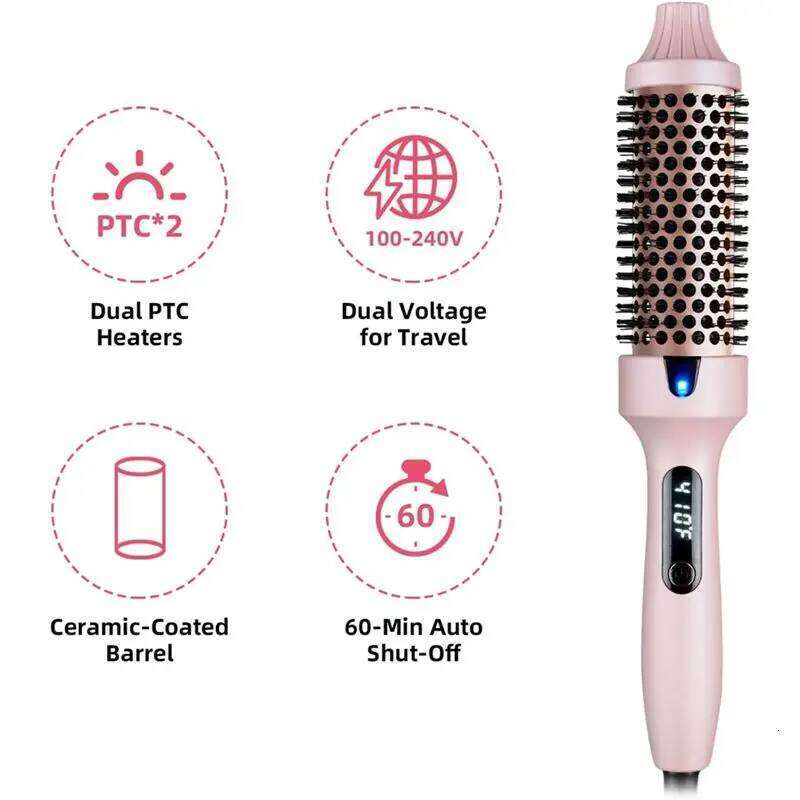 A04V Brush, Negative Ionic Heated Thermal Round Brush For Blowout Look, Curling & Straightener EU Plug 26Y0306