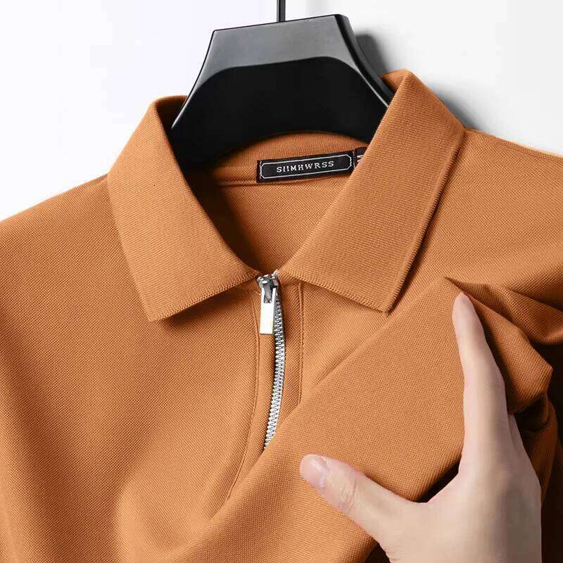Summer Men's Solid Color Zip Polo Short Sleeve Slim Fit Business Casual Blend Oversized T Shirt Outdoor Streetwear 26H0306