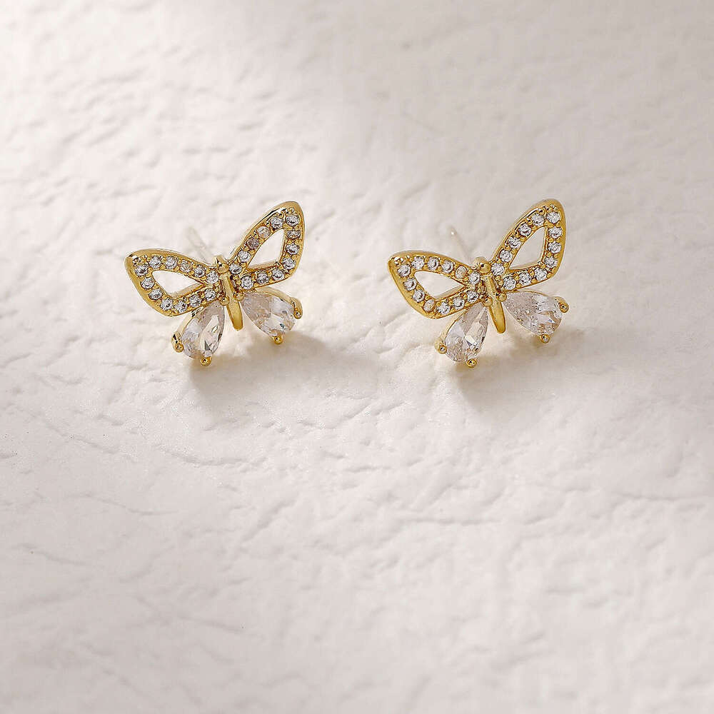 Luxury Commuting Diamond Girl's Bowknot Stud Earrings Korean Style Internet Celebrity Versatile High-End Earrings