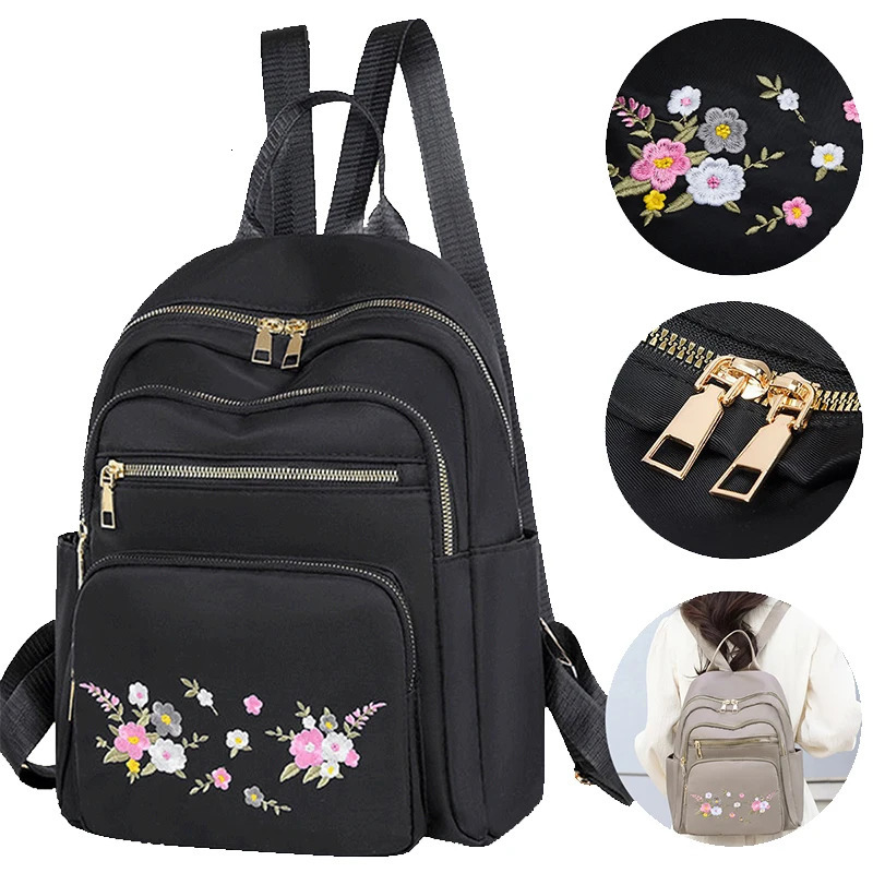 Womens fashion Oxford cloth double shoulder bag with embroidery and adjustable crossbody strap260228