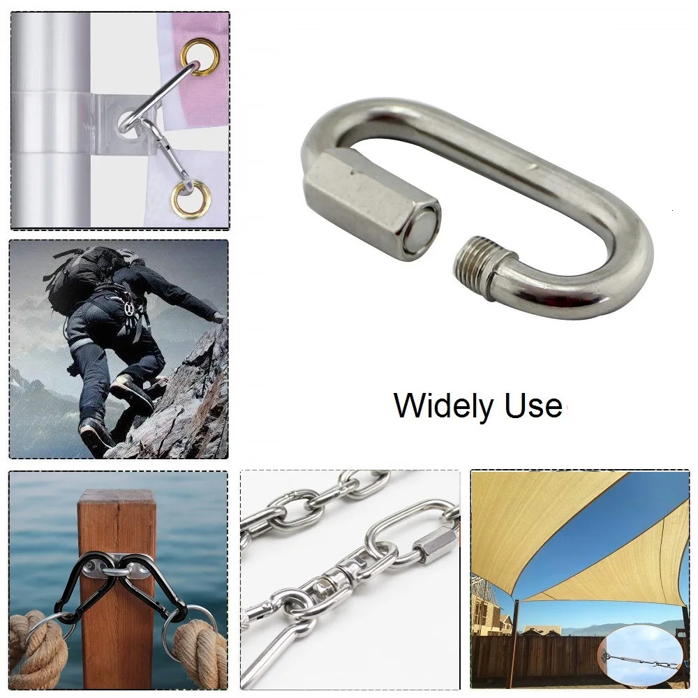 Stainless Steel 304 Spring Loaded Gate Snap Carabiner Quick Link Lock Ring Hook M5 M6 M7 M8 For Hammock Camping 260228