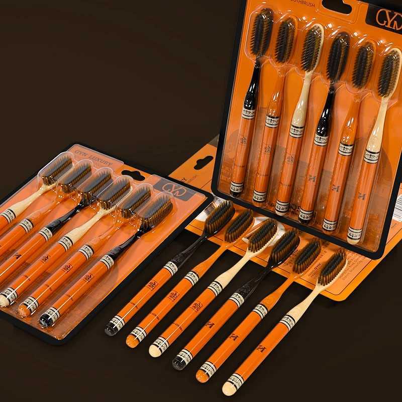 This 6-piece set of GYN Classic Knight Orange toothbrushes features soft bristles making it an essential travel and household item.T260306
