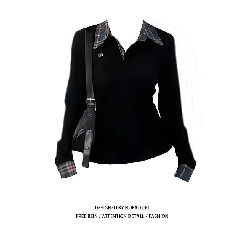 American Sle Collar Long Sve T-irt Womens Slim Fit Embroidered Two-Piece Top Trendy Autumn Arrival 260304