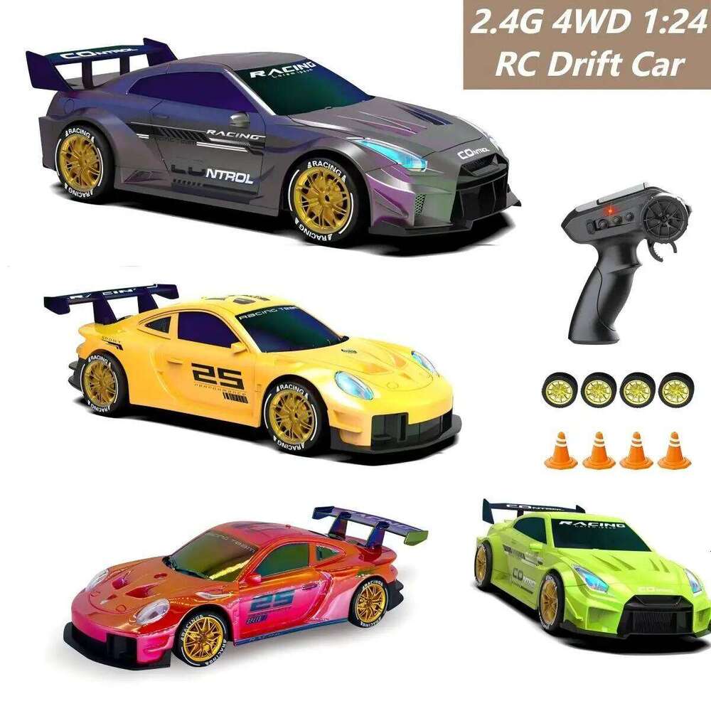 1:24 2.4G 4WD RC Drift with LED Light Remote Control Racing Vehicle Replaceable Tire Competition Race Car Toy Gift Q228 C260305