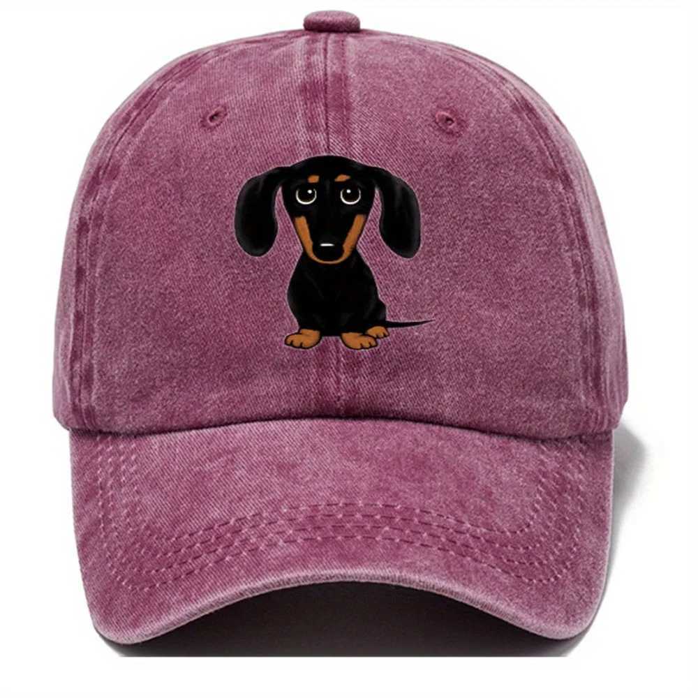 Retro washed baseball cap with dachshund print casual style worn-out adjustable dad hat S260306