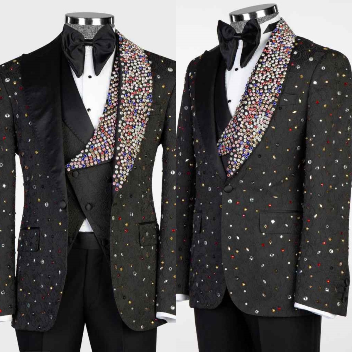 Sparkly Crystals 3 Pieces Suits For Men One Button Shawl Lapel Blazers Pant Jacquard Customized Trajes De Hombre