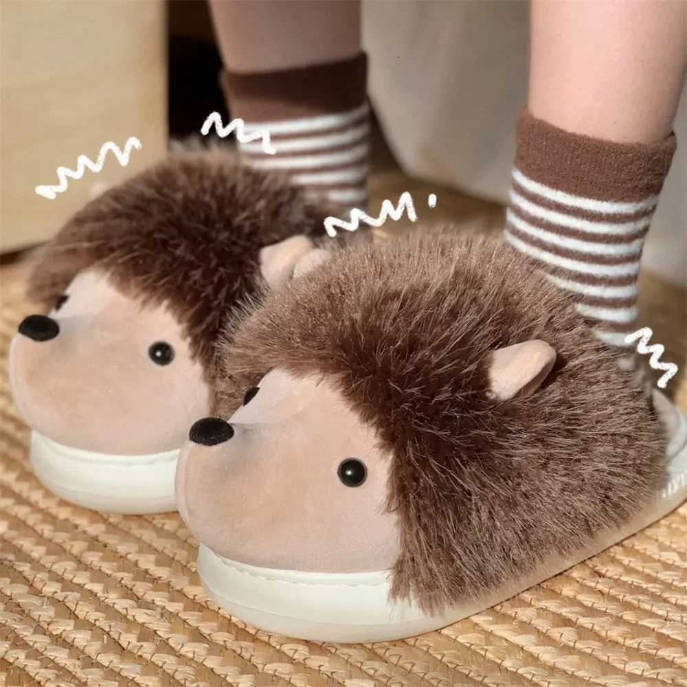 New Cute Cartoon Fluffy Slippers For Woman Winter Warm Shoes Funny Hedgehog Anti-slip Soft Plush Girls Indoor Home Floor Slides S260305