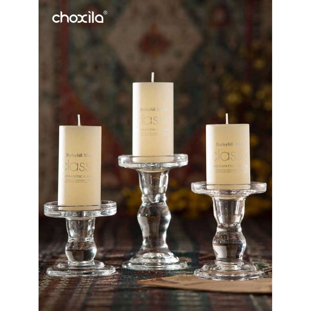 1pc Glass Clear Candle Holder, Decorative Candlestick, Crystal Candlestick With Round Base Elegant Home Decor XJ260305