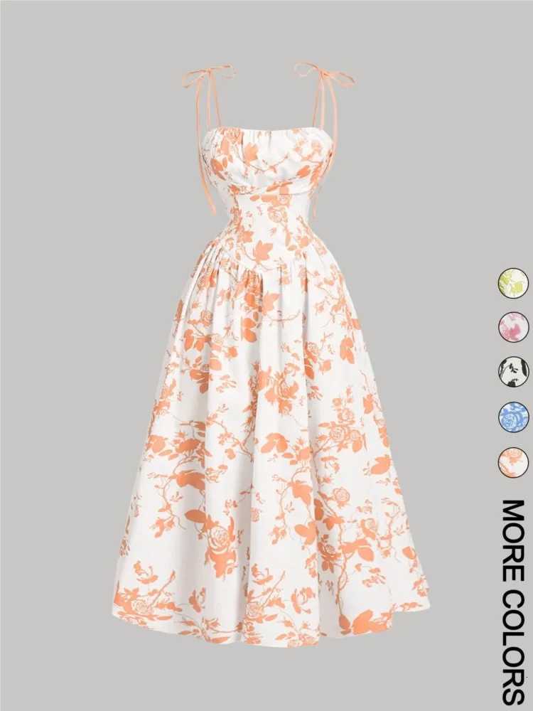 New Womens Print Spaghetti Strap Dress Summer Fashion Elegant Casual Office Party Casual Dresses For Women Robe Femme Vestidos X260306