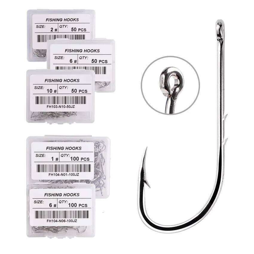 50pcs/Box Silver Long Shank Fishing 1#-12# Fish Hooks High Carbon Steel Sharp Barbed Offset Narrow Bait Hook Carp Fishhook Y260305