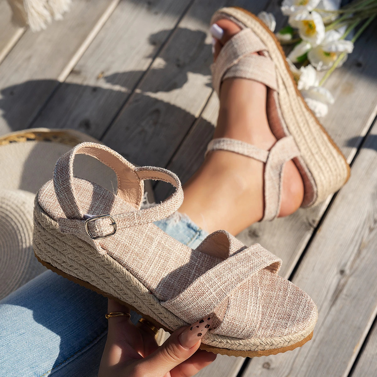 Fashion Women Wedge Sandals Summer Non-slip Peep Toe Platform Shoes Rubber Sole Buckle Elegant Shoes Woman Sandalias De Mujer 260305