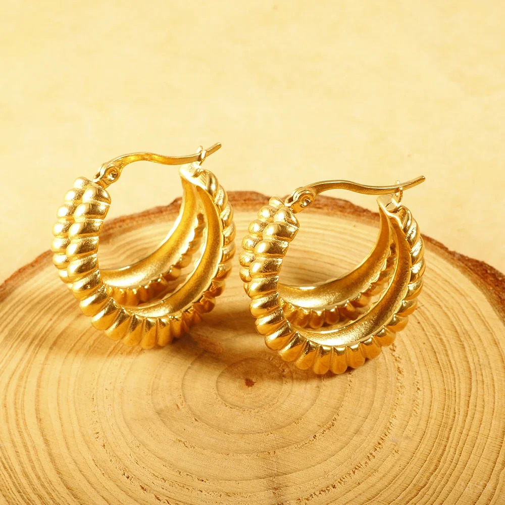 Shiny Zircon Hoop Earrings for Women Trendy Golden Stainless Steel Wed Ear Geometric Circle Earring Jewelry Pendientes 260302