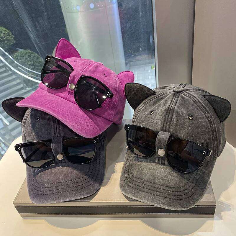 New Cat Ears Sunglasses Baseball Cap Y2K Cotton Washed Pilot Snapback Caps Gorras Women And Men Outdoor Sunshade Sun Hats Unisex Y260304