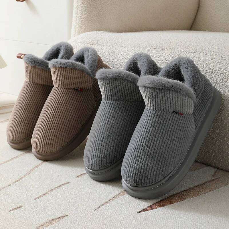 Litfun Winter Fluffy Cotton Shoes Corduroy Platform Snow Comfy Furry Soft Slippers Non-slip Plush Lining Cozy Ankle Boots