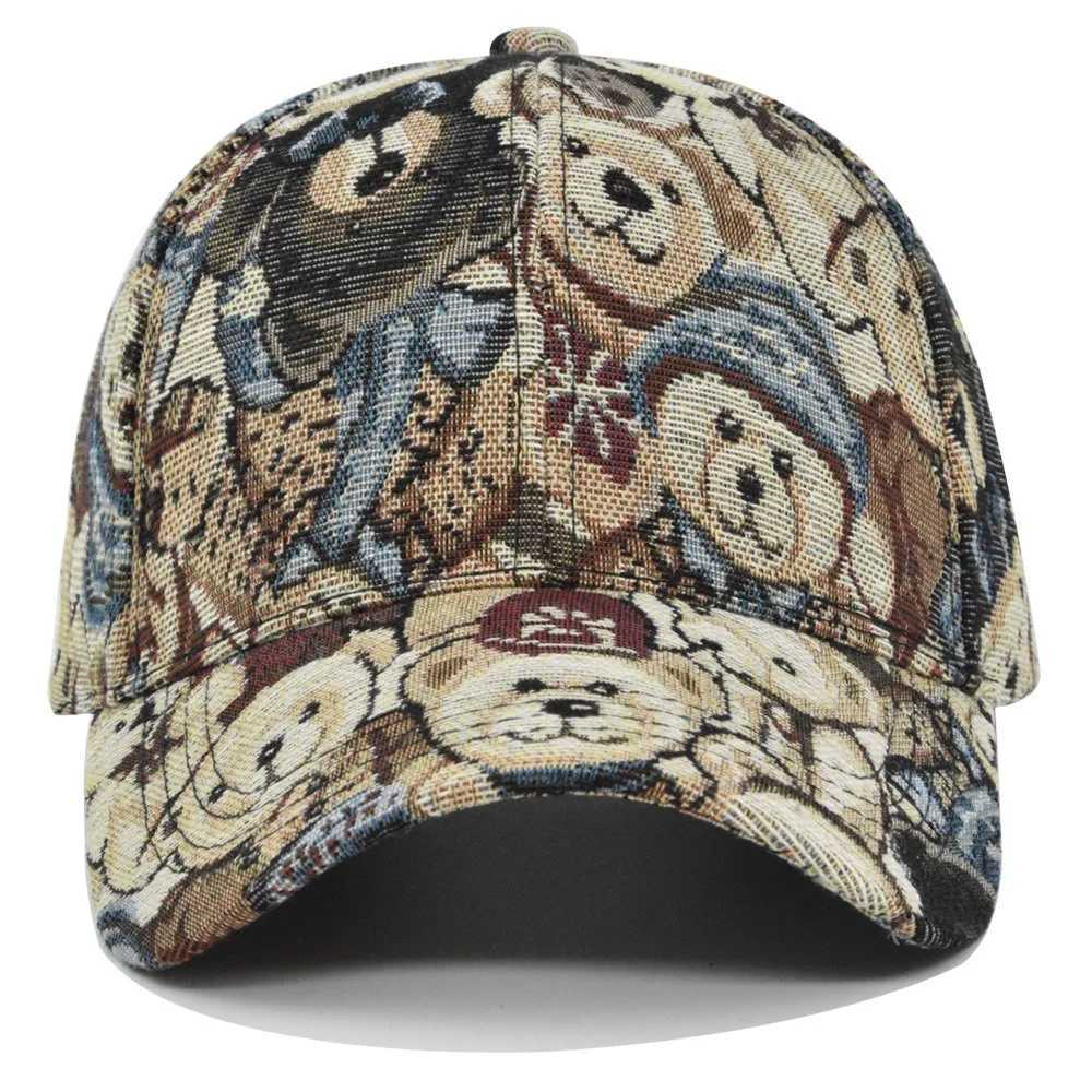 Casual Bear Print Cute Bear Baseball Cap Little Bear Print Cartoon Cotton Snapback Caps Cotton Fashion Hip Hop Vintage Hat S260306