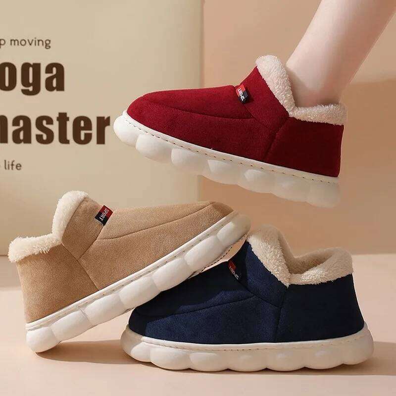 LItfun Plush For Man Winter Indoor Outdoor Home Shoes Comfortable Fuzzy Short Ankle Boots Male Non-Slips House Slippers
