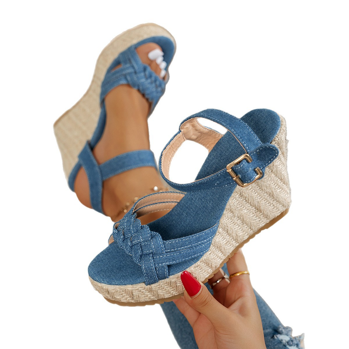 2026 NEW Sandals Women for Braided High Wedges Sandles Buckle Strap Thick Bottom Platform atos Comfort Non Slip Femmer Shoes