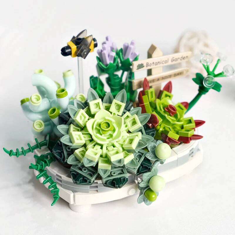 Mini Bouquet Building Blocks Flowers Succulent Cherry Blossom Bonsai 3D Model Home Decoration Children's Assembly Toy Girl Gift Z260306
