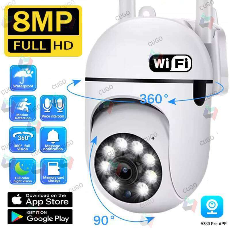 8MP Wifi Surveillance Wireless Security PTZ IP Color Night Vision AI Human Tracking CCTV Camera 4X Digital Zoom 26W0306