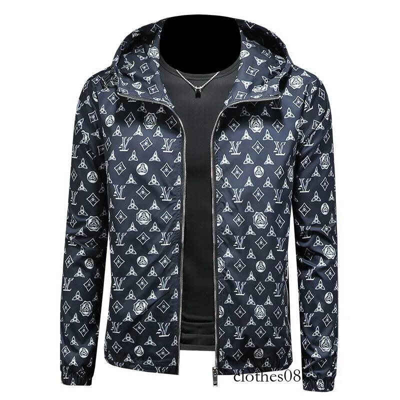 Spring 2026 Men's Hooded Jaet Printed Casual Sle Polyester Fiber Warmth Long Sve Zipper Closure Side ket Design