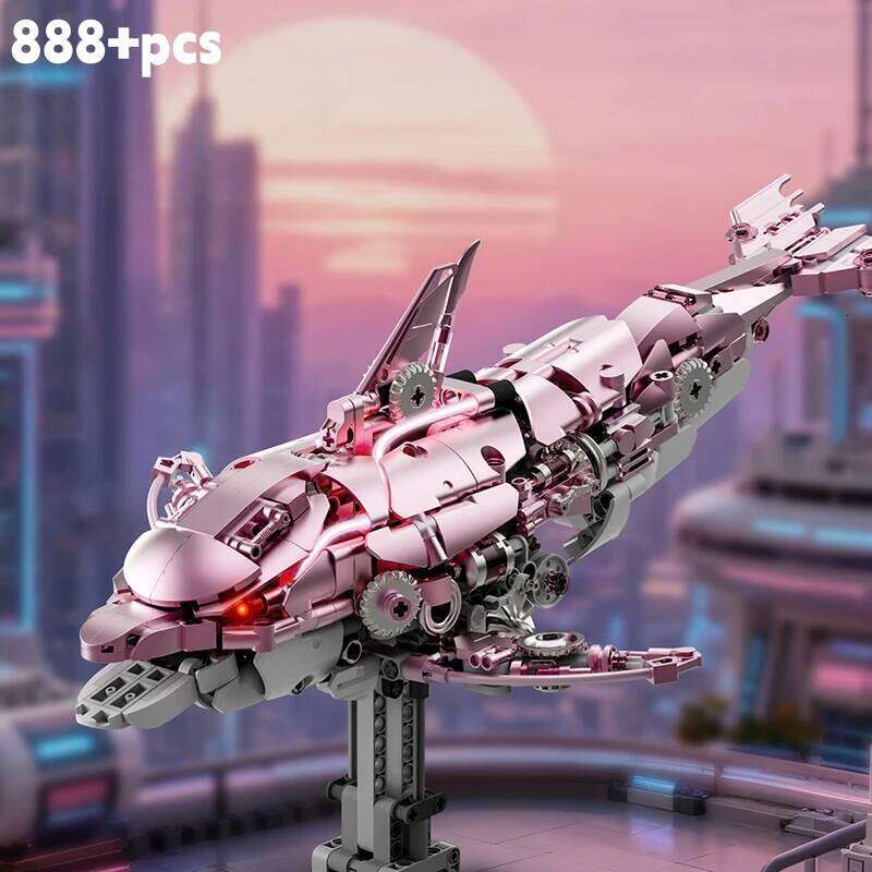 888Pcs Mechanical Dolphin Building Blocks Set With Motor Light Pink Blue Ocean Animal Linkage MOC 3D Desktop Model Gift Idea Z260305