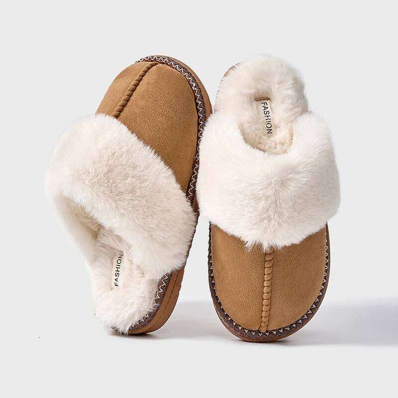 Litfun Women's Warm Fuzzy Winter New Fur Collar Indoor Plush Flat Slides Fluffy Women Cotton Shoes Furry House Slippers
