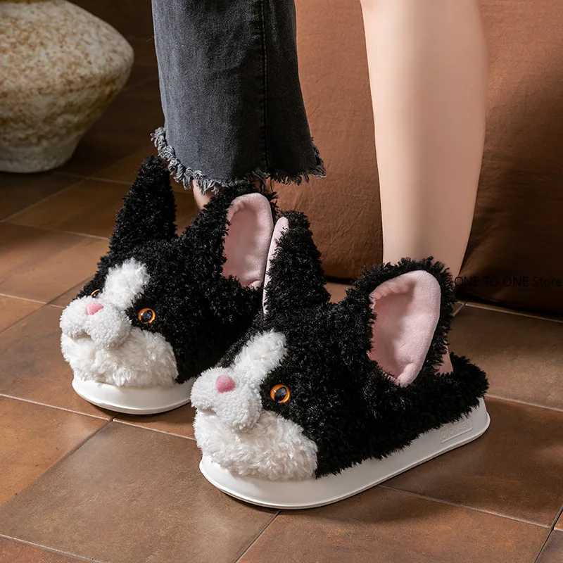 Wholesale Indoor Fluffy Slippers for Women Men Winter Warm Shoes Cute Cartoon Cats Light Weight Couples Home Floor Slipper S260305