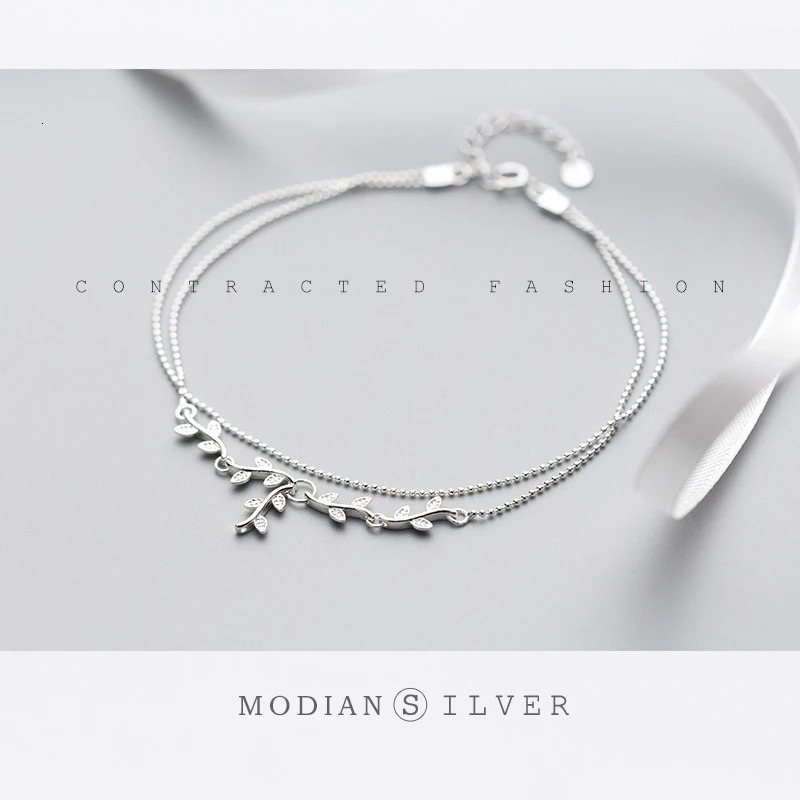 Modian Fashion Sterling Silver 925 Plant Anklet for Women Tree Branch Leaves Tiny Ball Simple Anklet Fine Jewelry 260304