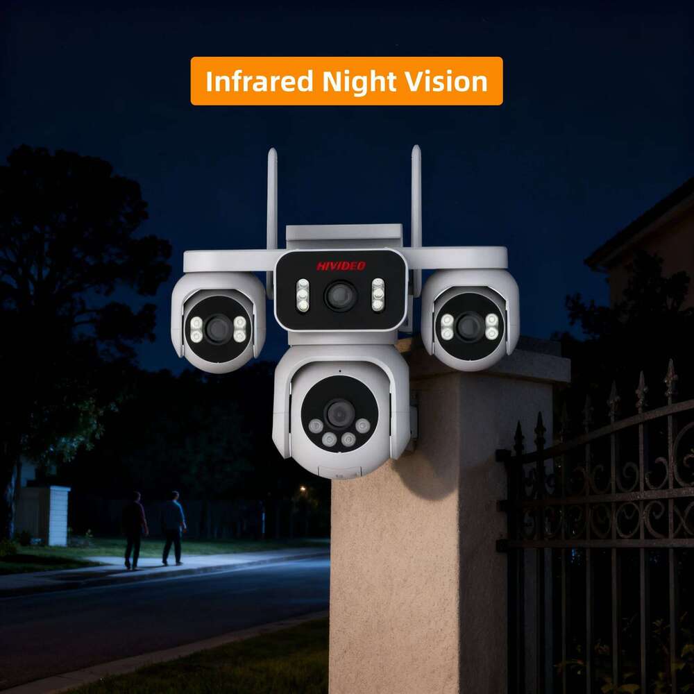 HIVIDEO 8MP Quad-lens Outdoor and Indoor Wifi Full Color Weatherproof Surveillance IP Security Cctv Camera 26W0306