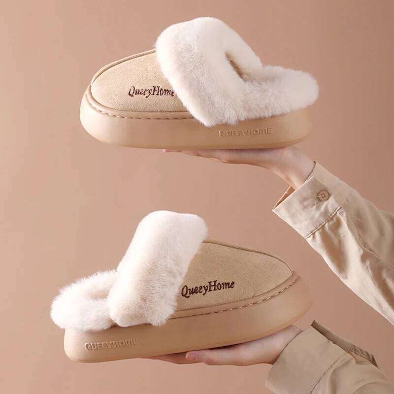 Litfun Winter Plush Lining Women's Thick Bottom Soft Sole Home Anti-slip Warm Slides Cozy Fur Ourtdoor Slippers