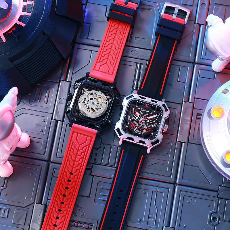 Authentic fully automatic mechanical watch, new concept, fully transparent diamond shaped waterproof, strong luminous, fashionable and trendy men'