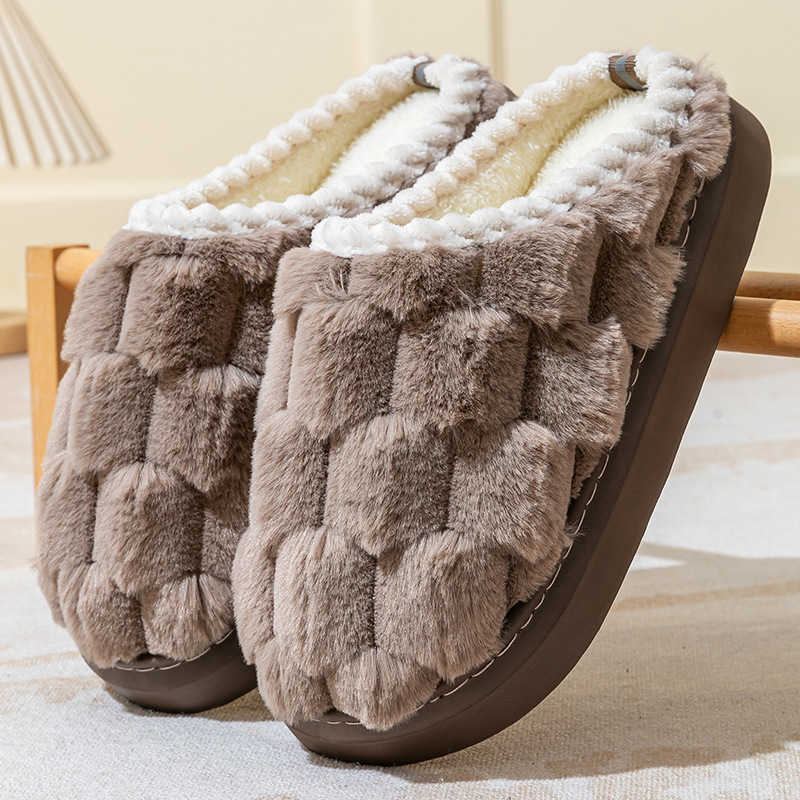 Womens Cotton Slippers for Spring Autumn and Winter Indoor Non-Slip Couples Home Warm Winter Furry Slippers for Men S260305