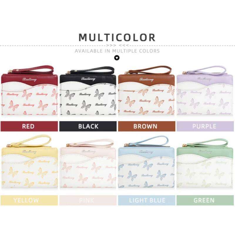 New Butterfly Color-Blocking Women's Short Wallet, Fashionable Pu Multi-Functional Clip, Trendy Multi-Slot Card Bag, Coin Purse C260304