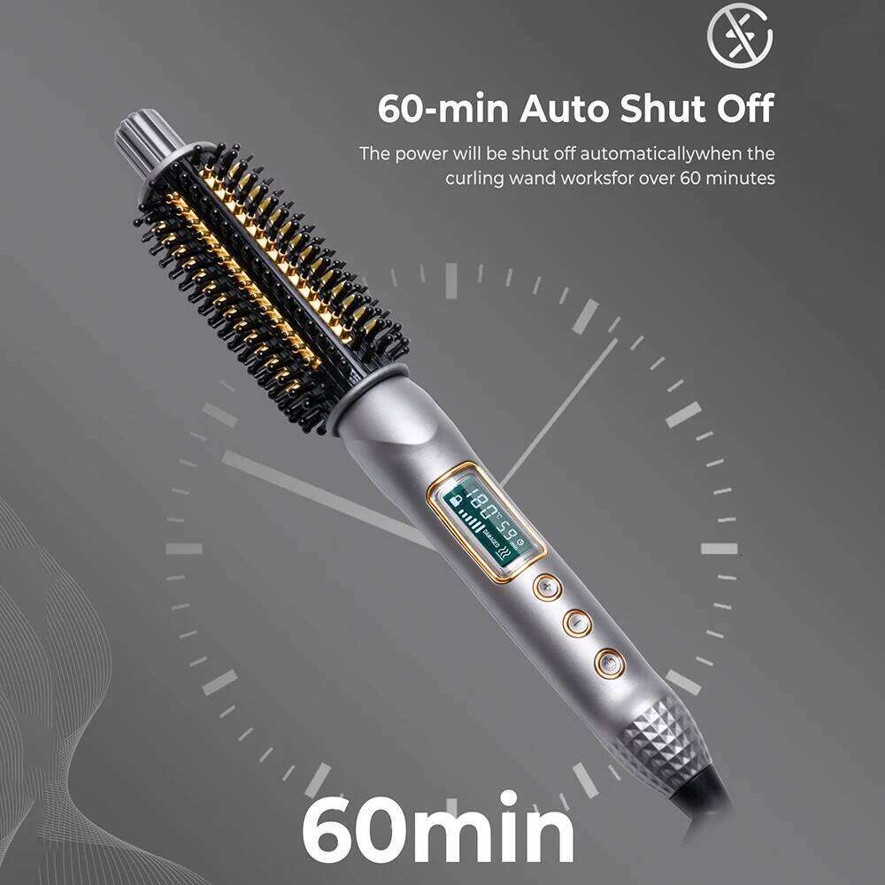 Heated Ceramic Ionic Hair Curler Thermal Electric Round Brush Anti-Scald Curling Iron Styling Comb 26Y0306