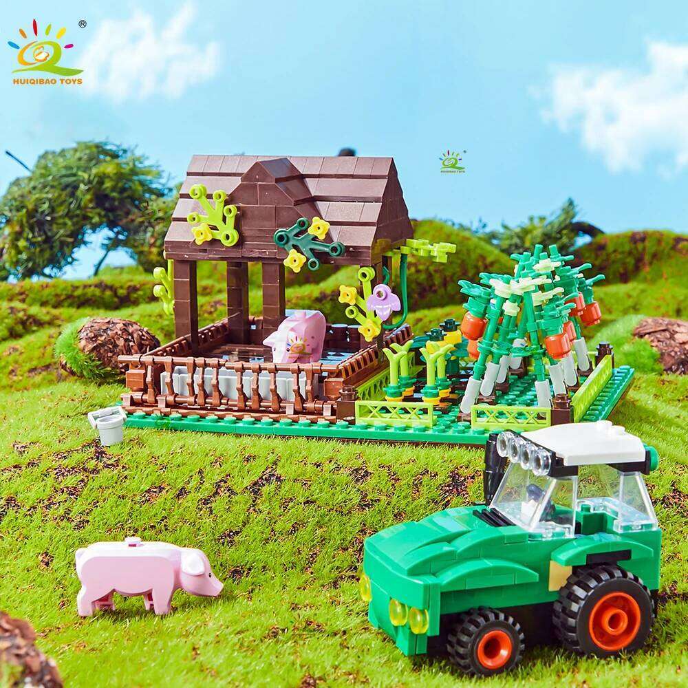 HUIQIBAO MOC Farm Truck Pigsty Windmill House Building Block Farmer Tractor Vehicle Car Brick City Construction Toy For Children Z260306