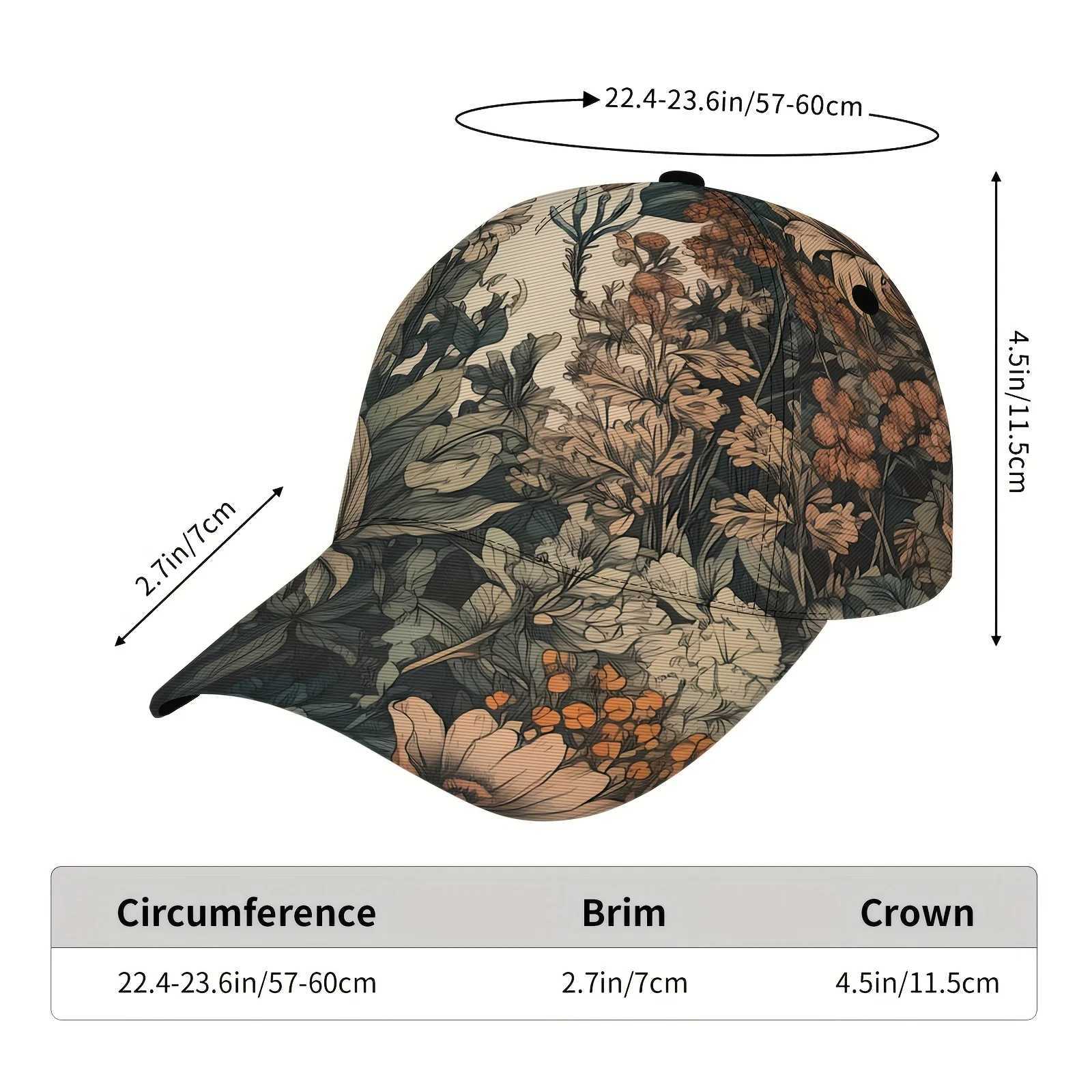 Adjustable Bohemian Floral Print Baseball Cap Lightweight Polyester Snapback with Full Print Design Ideal for Outdoor Activities S260306
