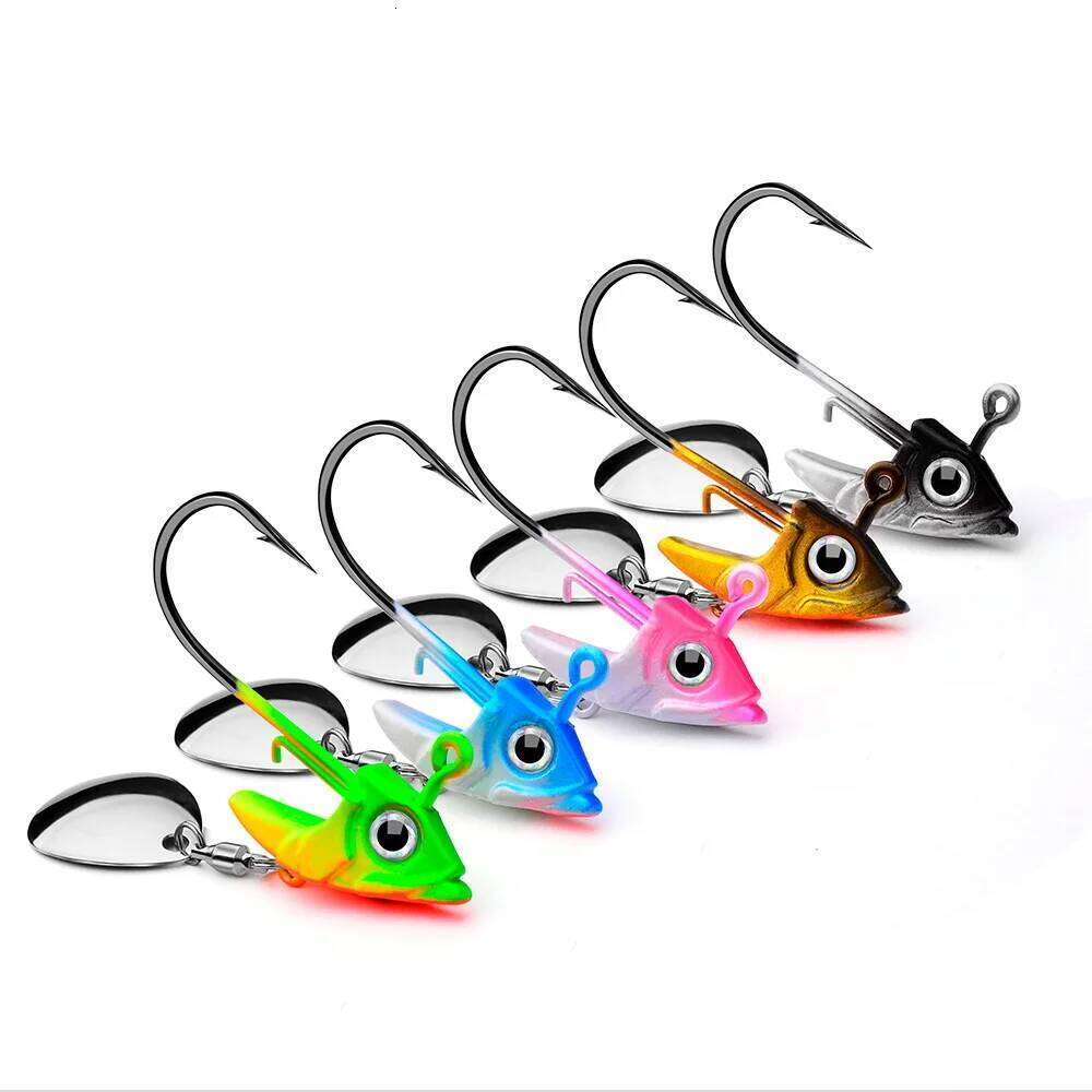 1pc Jig Head 7.5g 10.5g 15g Lures Sinking Rotating Sequin Metal Spoons Fishing Hooks Jigging Jigs Fishhook Baits Tackle S260305