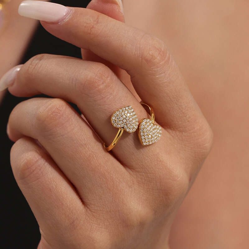 Women's Hip Hop / Rock Ring: Geometric Gold-plated Diamond-studded Open Personality Heart-shaped For Women Simple & Stylish Adjustable Ring Party