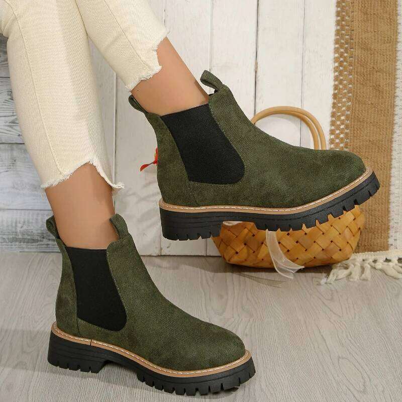 2025 Winter New Suede Round Head Women's Short Thick Bottom Casual Square Heel Fashion Boots