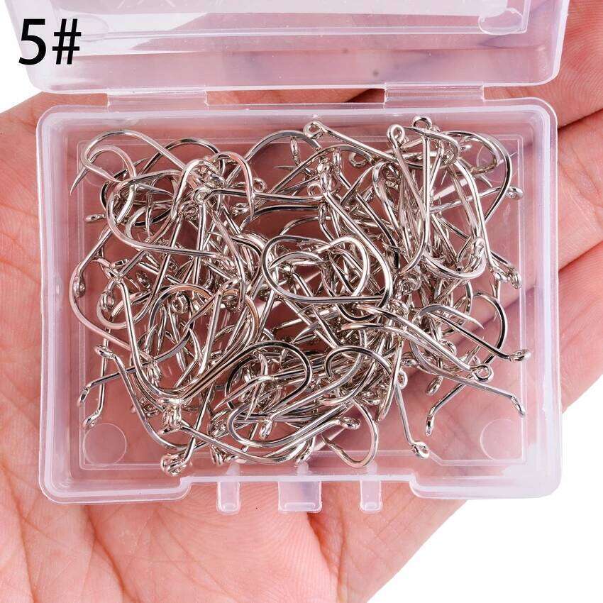 100pc / Box Stainless Steel Octopus Fishhook Sea Fishing Hooks 1#-10# Barbed Ringed Long Shank Saltwater Jigging Hook Japan Y260305